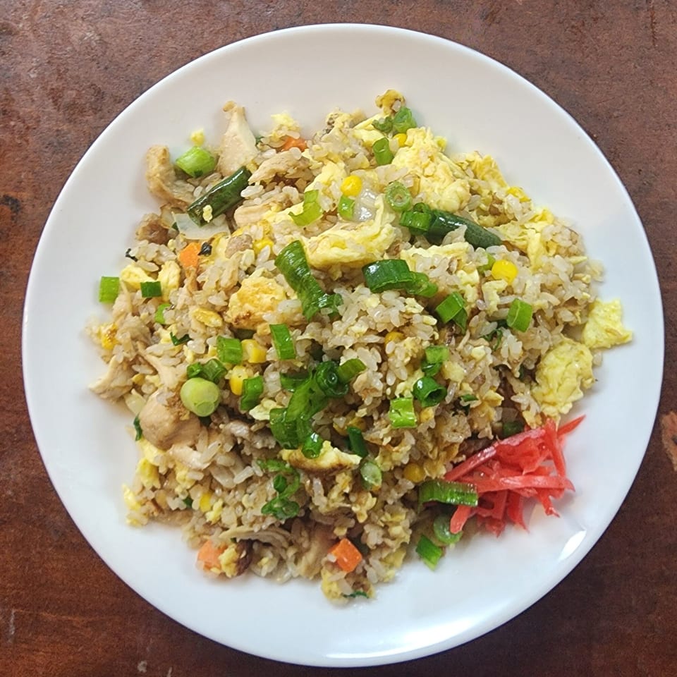 Yatai Ramen's chicken fried rice with scrambled egg, corn, green beans, and pickled ginger.